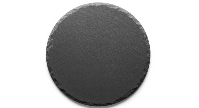 Elegant Round Slate Plate on White Background for Culinary Presentation.