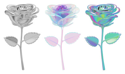 Naklejka premium PNG Metallic iridescent rose trio on transparent background