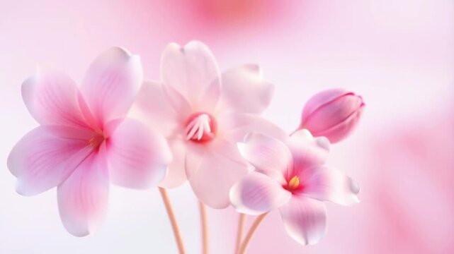 A beautiful branch of pink and white magnolia blossoms and phalaenopsis orchids captures the floral beauty of a spring garden in this close-up nature photography