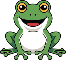 Fototapeta premium A cheerful green frog with a big smile and wide eyes sitting on a lily pad