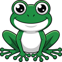 Fototapeta premium A cheerful green frog with a big smile and large eyes sitting on a white background