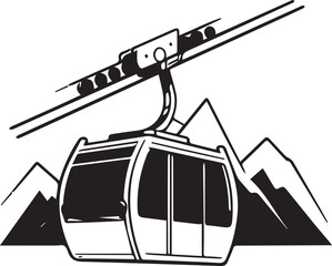 Cable car gondola ascending mountain transport icon isolated black white vector illustration © anton