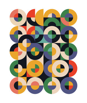 Colorful Geometric Retro Pattern With Circles and Mid Century Shapes for Modern Design