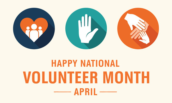 National volunteer month celebration with hand and heart graphics