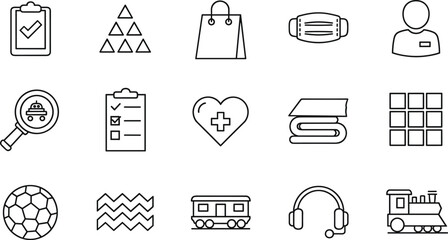 Minimal line icons set, business, healthcare, education, shopping, transport, sports, technology, CAD drawing flat vector illustration © Empowerment angle 