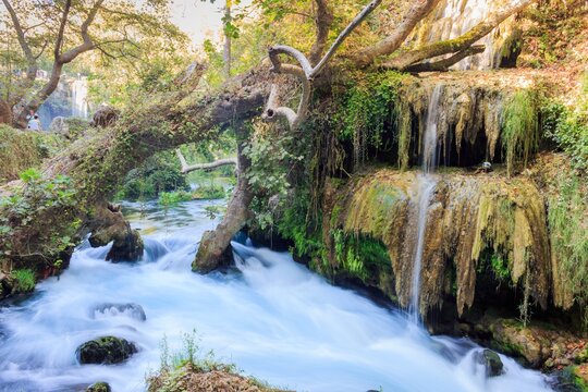Kursunlu Waterfall Cascades Through Lush Forest Antalya Turkey