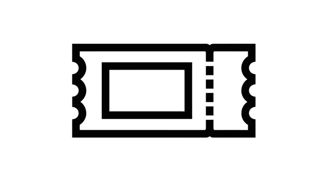 A black and white icon of a ticket stub with a rectangular shape