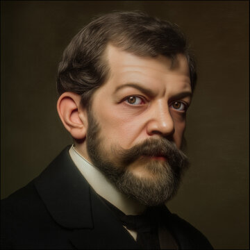 Portrait Illustration of Claude Debussy (1862&ndash;1918), French Composer and Pioneer of Musical Impressionism, Renowned for Clair de Lune and Innovative Modern Classical Music Style