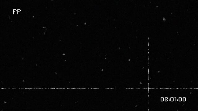 VHS fast-forward screen with FORWARD icon, timer, and analog static distortion on transparent background. 4K video
