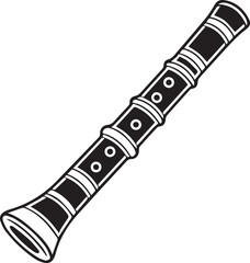 Shakuhachi flute Japanese bamboo instrument icon isolated black white line art illustration © anton