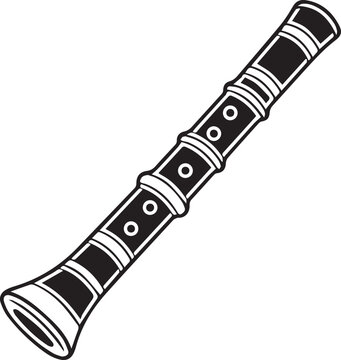 Shakuhachi flute Japanese bamboo instrument icon isolated black white line art illustration