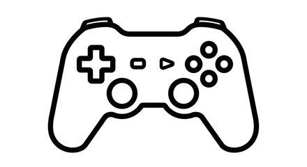 A black line drawing of a video game controller