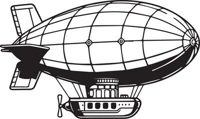 Steampunk Airship Blimp Icon Isolated on White Bold Outline Line Art Illustration © anton