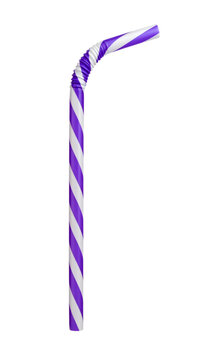 Single flexible purple and white striped drinking straw with bendable corrugated section&nbsp;&nbsp;