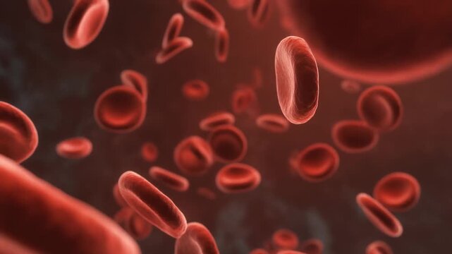 Close-up Microscopic View of Red Blood Cells Flowing in a Bloodstream, Medical and Biological Animation