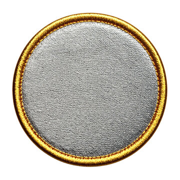 Blank round metallic silver fabric patch with a vibrant golden embroidered border and a subtly textured surface, perfectly ready for custom design or insignia&nbsp;