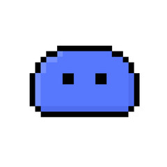 Obraz premium Charming Pixel Art Blue Blob Character with Expressive Eyes, a Simple Digital Icon Design Perfect for Gaming or Application Interface Elements