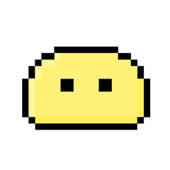 Pixelated yellow blob character with simple eyes, a charming and friendly digital creature illustration, perfect for retro game designs, cute graphic elements, or cheerful emoji representations