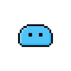 Cute blue pixel art character. Simple digital blob mascot with minimalist design for gaming and graphic projects, embodying a friendly and charming aesthetic concept