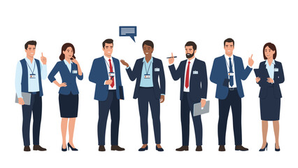 Fototapeta premium Diverse group of professional business people in suits standing together and communicating for corporate team and office career concepts.