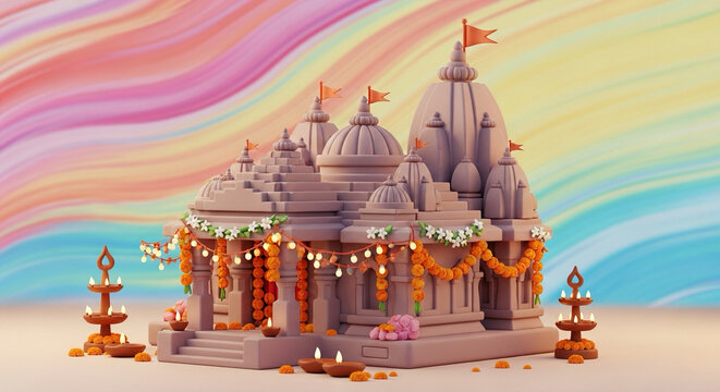 Ram Navami Temple 3D Clay Illustration