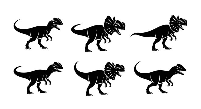 Set of Dinosaur Silhouettes, Prehistoric Creatures, Vector Icons