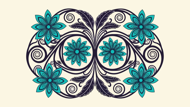 Turquoise Floral Swirls Ornament with Leaves and Petals