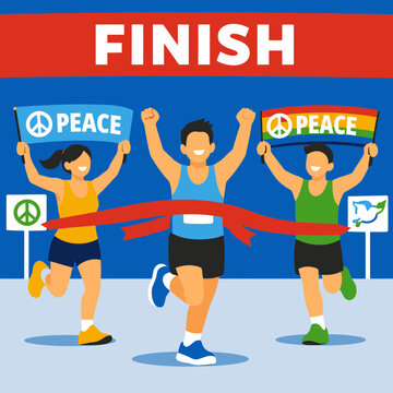 Flat Vector of Marathon Runners Representing Global Solidarity