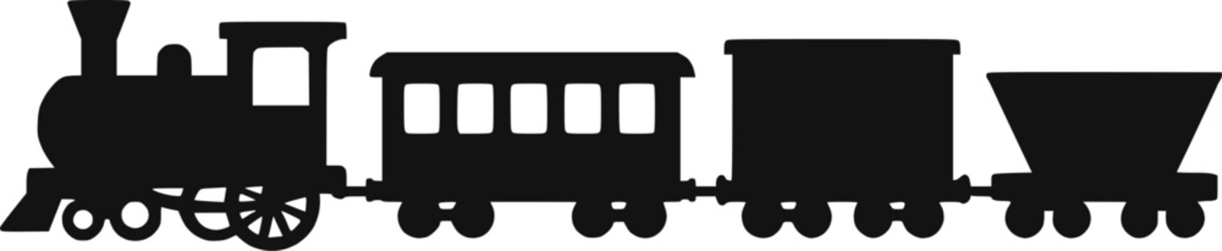 Steam train with wagons silhouette vector illustration