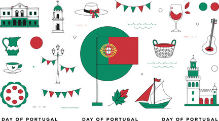Naklejka premium Portugal day patriotic concept with flag and cultural symbols portuguese flag day of portugal