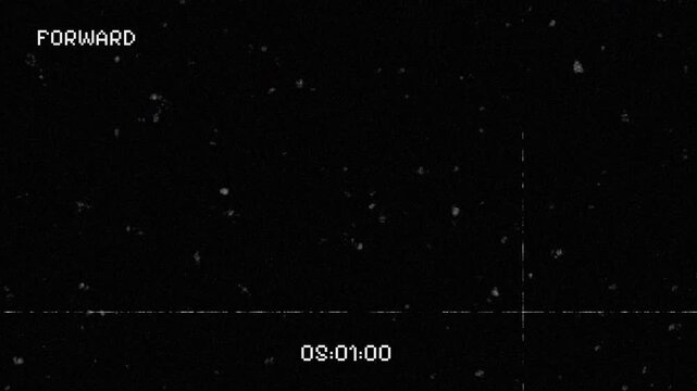 Retro analog Vintage VHS tape with fast forward overlay, surveillance camera screen with noise and distortion. 4K video with Alpha channel