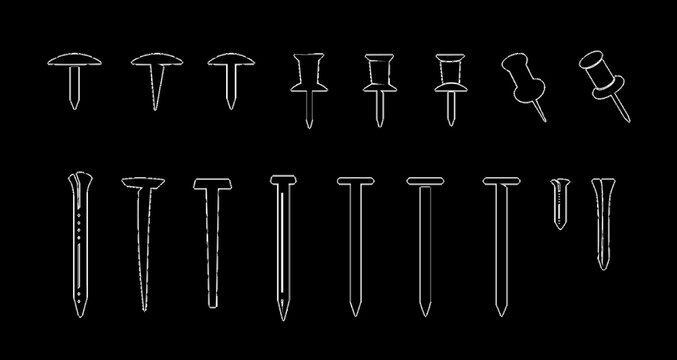 Push Pin and Thumbtack Icon Set, Office Pins and Map Pins Silhouette Collection