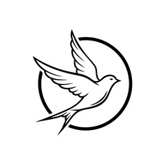 Obraz premium a black and white dove flying in a circle.