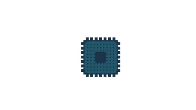 Vector video of a central processing unit CPU with circuit board lines. Futuristic microchip design for technology, artificial intelligence, computer hardware, and digital data concepts.