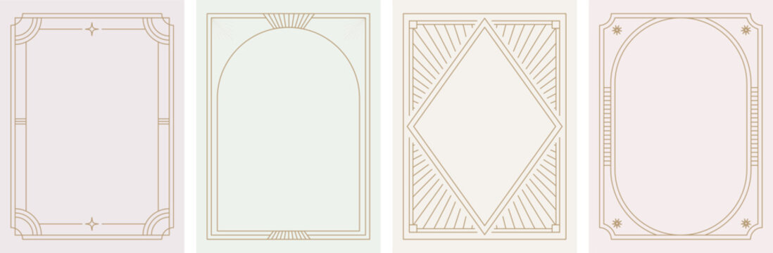 Vintage Art Deco luxury background collection with gold frame. Elegant retro line art templates with decorative linear borders.