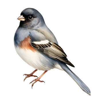 Watercolor painting of brambling bird perched on a branch in a detailed illustration style