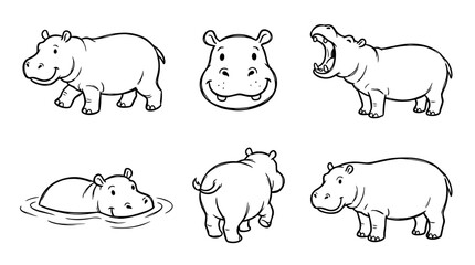 Fototapeta premium hippo, Hand-drawn outline doodle sketches vector set collection , white background , PNG and SVG isolate