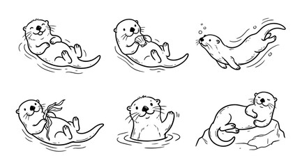 otter, Hand-drawn outline doodle sketches vector set collection , white background , PNG and SVG isolate