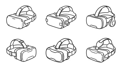 virtual reality headset, Hand-drawn outline doodle sketches vector set collection , white background , PNG and SVG isolate