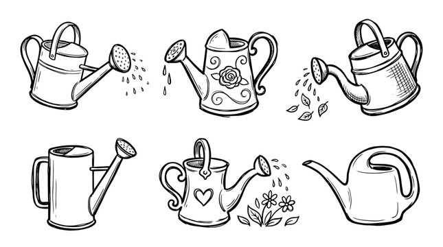 watering can, Hand-drawn outline doodle sketches vector set collection , white background , PNG and SVG isolate