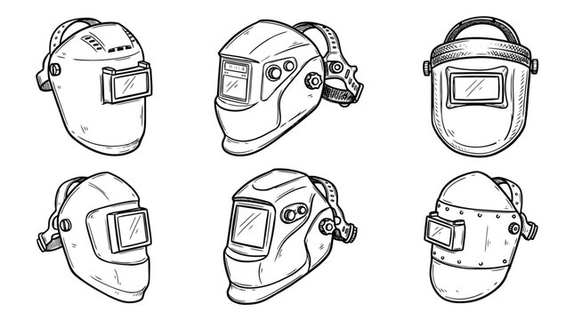 welding helmet, Hand-drawn outline doodle sketches vector set collection , white background , PNG and SVG isolate
