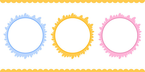 Template trendy vector with lace border kawaii and set frame cute. Valentine vintage style with children romantic ribbon and greeting circle title. Oval doodle template with simple rectangle lace © alia.kurianova