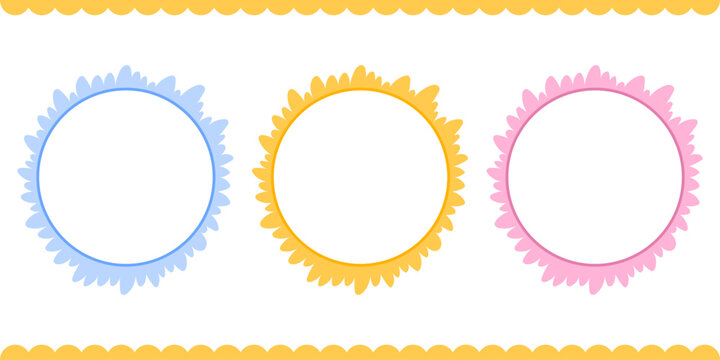 Template trendy vector with lace border kawaii and set frame cute. Valentine vintage style with children romantic ribbon and greeting circle title. Oval doodle template with simple rectangle lace