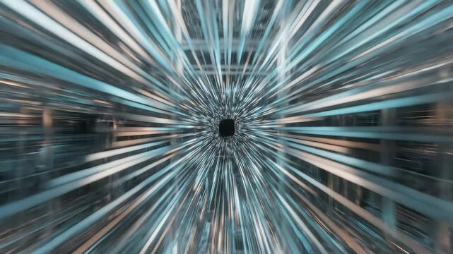 Abstract motion background with light streaks and high speed tunnel effects creates an immersive journey through a futuristic digital matrix and glowing fiber optic communication network