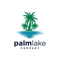 Obraz premium Palm Coconut Tree with Ocean Sea Waves for Tropical Beach logo design