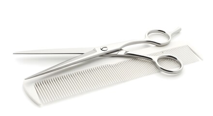 Obraz premium A pair of scissors and a comb for hairstyling and grooming purposes