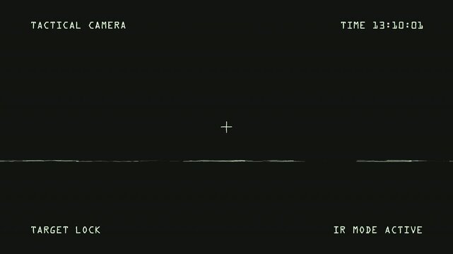 Tactical Night Vision Camera Interface with Target Lock Indicator, IR Mode Status Display and Crosshair for Military Style Surveillance Footage