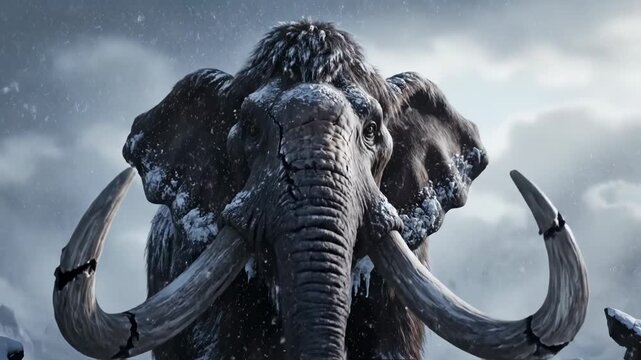 Majestic elephant with large tusks in stormy environment