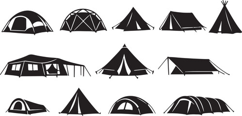 Silhouette vector of various tent styles tents camping dome tent pyramid tent © Amina