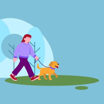 girl and dog walk in the park